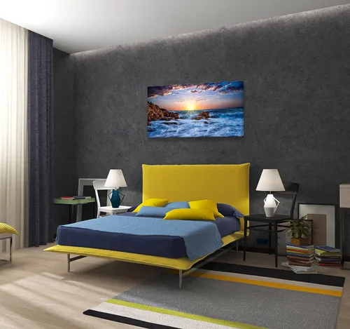Miniatura 3 de Muolunna BK05850 - Lienzo decorativo para pared, diseño de océano azul, puesta de sol, 1 panel, olas de mar, pintura de paisaje, obra de arte