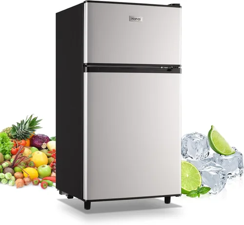 Miniatura 8 de WANAI - Refrigerador compacto de 3.5 pies cúbicos, diseño de 2 puertas, termostato ajustable, estantes ajustables y extraíbles, adecuado