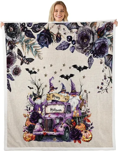 Miniatura 9 de Manfei Manta de Halloween de flamenco rosa para sofá, manta de otoño con hojas de girasol y calabaza para decoración de habitación de niños y niñas