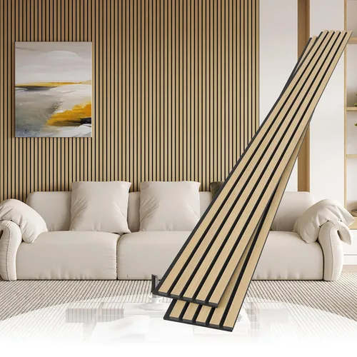 Miniatura 12 de POHARE Paquete de 2 Paneles de Pared de Listones de Madera, Paneles de Madera de 95 x 8 pulgadas a Prueba de Sonido de Madera Diseñada, Paneles