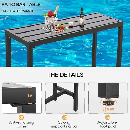 Miniatura 7 de Sillas y mesa de bar para exteriores, juego de bar de metal para exteriores, juego de mesa de bar de 3 piezas con taburetes de bar y cojines