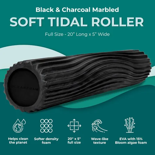 Miniatura 2 de Oceanfoam Soft Tidal Roller (negro y carbón jaspeado) - Rodillo de espuma de baja densidad para terapia física, dolor de espalda, ejercicio