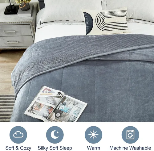 Miniatura 3 de DREAMNINE Manta grande y gruesa de 3 capas de franela suave tamaño Queen para cama de 90 x 90 pulgadas, manta de terciopelo mullido y cálida de lujo