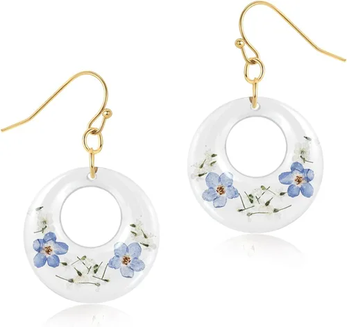 Miniatura 29 de Pressed Flower Earrings,Handmade Forget-Me-Not and Queen Anne's Lace Wildflower Earrings,Unique Resin Dried Flower,Perfect for Parties