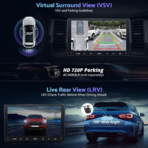 Miniatura 7 de S8 de 8 núcleos de 9 pulgadas 4G+32G Android estéreo de coche doble din, CarPlay inalámbrico y Android Auto, 4G LTE/WiFi y BT y USB Tethering