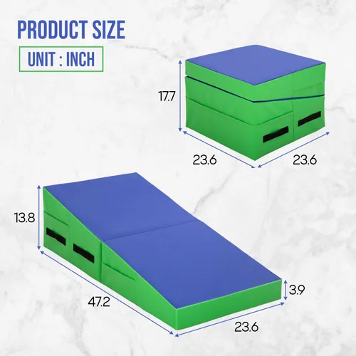 Miniatura 6 de Colchoneta de gimnasia inclinada, esterilla de yoga para gimnasio en casa, alfombrilla de ejercicio plegable con superficie de poliuretano Azul