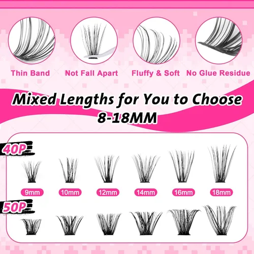 Miniatura 3 de Kit de extensión de pestañas para bricolaje, pestañas individuales con sello de pestañas y sello, kit de extensión de pestañas rizadas D, kit