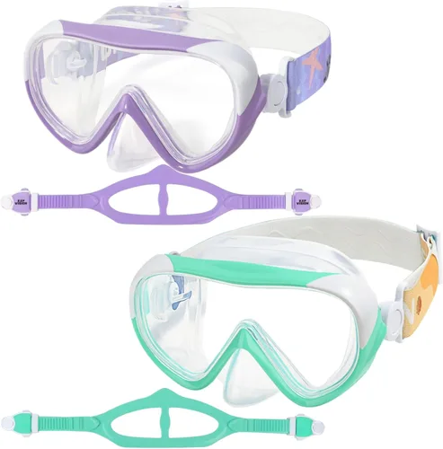 Máscara de natación para niños, gafas de natación para niños de 180° antivaho, a prueba de fugas, con cubierta de nariz y correa de tela para edades