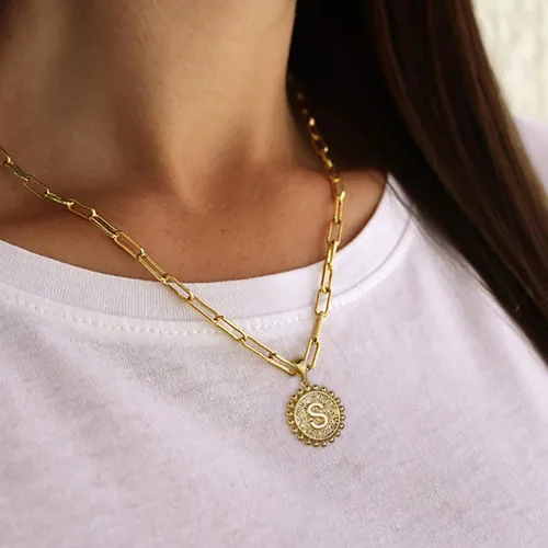 Miniatura 2 de Collares con iniciales en capas de oro para mujer, collar de cadena de clip chapado en oro real de 14 quilates, collares con inicial, gargantilla