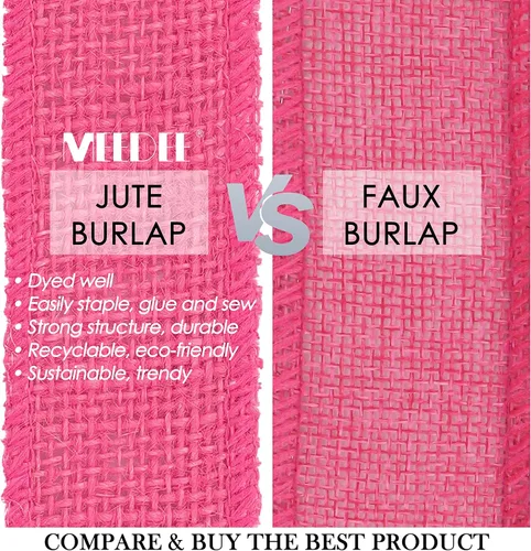 Miniatura 3 de MEEDEE Cinta de arpillera rosa intenso, cinta de arpillera de yute natural de 1.5 pulgadas, cinta de yute rosa intenso, rollo de cintas de arpillera