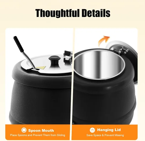 Miniatura 9 de Calentador de sopa eléctrico comercial de 110 V 400 W con tapa y olla desmontable de acero inoxidable para restaurante y familia grande