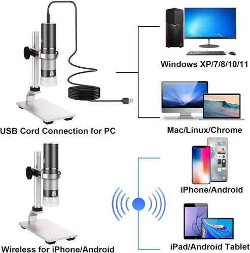 Miniatura 5 de Microscopio 4K con soporte profesional para iPhone Android PC, 50-1000X Microscopio digital USB endoscopio HD cámara para todos los teléfonos Gris