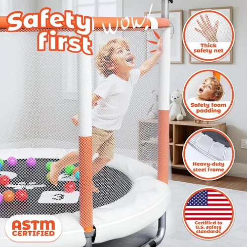 Miniatura 2 de Happin® - Cama elástica de 55 pulgadas para niños con cerca de seguridad, trampolín interior y exterior para niños pequeños, diseño ultra seguro