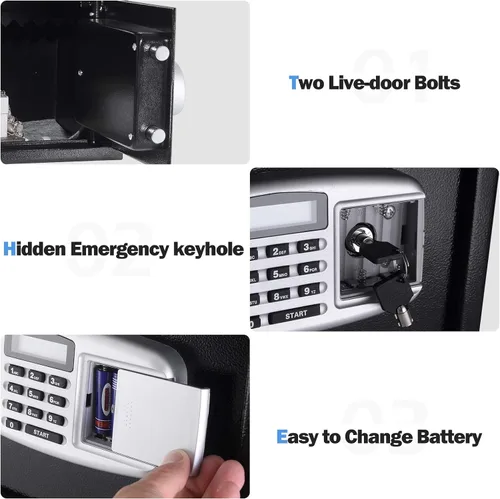 Miniatura 5 de S AFSTAR Caja fuerte digital con llaves de emergencia y ranura de depósito, caja de seguridad electrónica para dinero en efectivo, joyas
