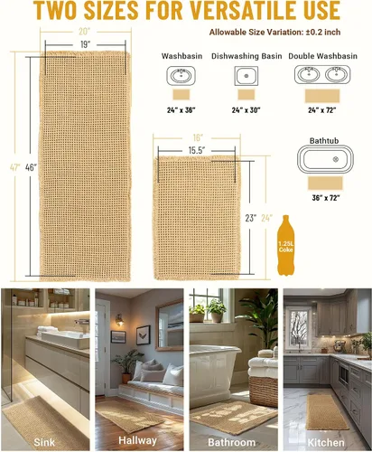 Miniatura 2 de Furicher Juego de alfombras de baño grandes con diseño de gofre, antideslizantes, ultra absorbentes, para decoración de baño, juego de alfombras