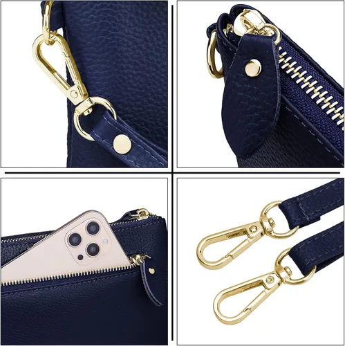 Miniatura 7 de YALUXE Cartera de mano de piel auténtica para mujer con correa cruzada