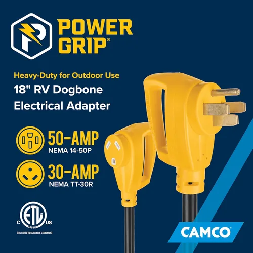 Miniatura 2 de Adaptador eléctrico Powergrip Dogbone 55175 de Camco, con mango, 18 pulgadas, color amarillo