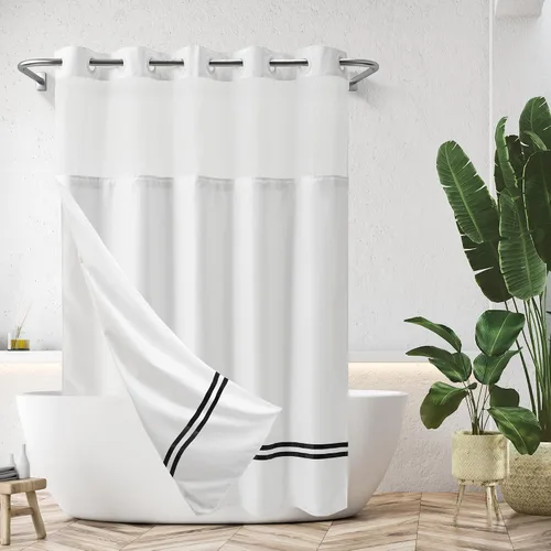 Miniatura 7 de Cortina de ducha River Dream con forro con ganchos a presión, cortina de baño sin necesidad de ganchos, de calidad hotelera, lavable a máquina, 36