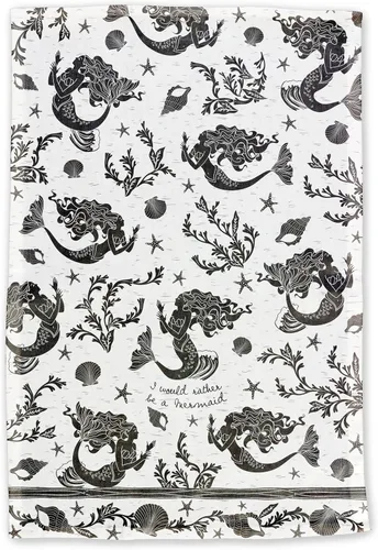 Miniatura 2 de Karma Gifts - Toalla de té bohemia en blanco y negro, algodón, sirena, 18 x 22 pulgadas