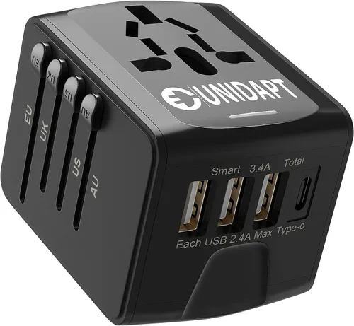 Miniatura 9 de Unidapt Adaptador de viaje universal, adaptador de enchufe internacional rápido 2,4A 4-USB enchufe de alimentación europeo, cargador de pared de CA