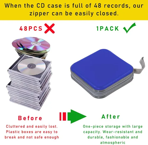 Miniatura 5 de Augeny Estuche de CD de capacidad para 48 unidades, soporte portátil de plástico duro para DVD, carpeta de almacenamiento de discos para automóvil