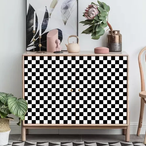 Miniatura 5 de Amiya Papel tapiz a cuadros para despegar y pegar, papel de contacto de mosaico blanco y negro, un juego de 17.3 x 480 pulgadas, moderno papel