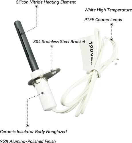 Miniatura 3 de Encendedor universal, repuesto de encendedor de barra caliente de nitruro de silicio de 120 V para encendedores de carburo de silicio de hornos