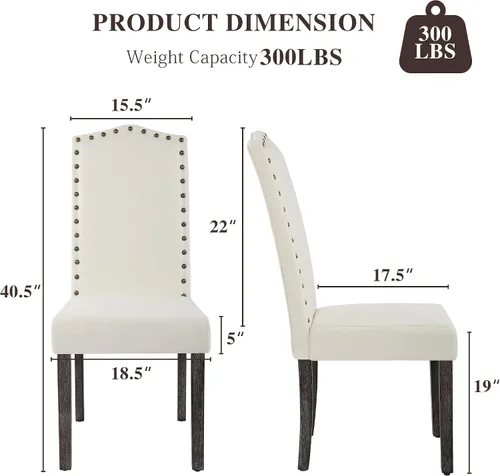 Miniatura 2 de LSSBOUGHT Juego de 2 Sillas de Comedor, Sillas de Comedor Parsons Tapizadas de Tela para Cocina con Marco de Madera Maciza y Ribete de Tachuelas