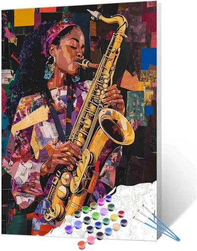Miniatura 14 de Pintura de niña afro a la moda, kits de pintura por números, 16 x 20 pulgadas, lienzo de hojas tropicales, pintura al óleo para niños y adultos