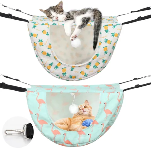 Miniatura 11 de Unittype Hamaca para Jaula de Gato Colgante de 2 Piezas, Cama Colgante para Mascotas de Doble Capa de Felpa Suave, Hamaca Cómoda Colgante
