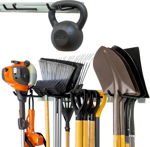 Miniatura 8 de StoreYourBoard Estante Montado en Pared con 4 Ganchos de Garaje – Soporte de Acero Resistente para Almacenamiento de Garaje y Jardín para Cobertizo
