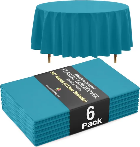 Miniatura 31 de Exquisite 66% Thicker Premium Aqua Round Tablecloth 0.5 Mil 6 Pack Plastic Table Cloth Disposable 84 Inch Round Plastic Tablecloth Won't Tear Easily