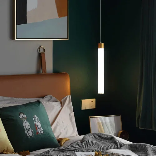 Miniatura 2 de Lámpara colgante de metal de tubo largo para isla de cocina, lámpara colgante de acrílico blanco, moderna de 6000 K, luces colgantes para bar