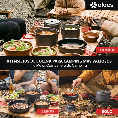 Miniatura 5 de Alocs Camping Cookware Set Camping Gear, Compact Camping Pots and Pans Set, Durable Hard Alumina Camping Cooking Set for Outdoor Backpacking Camping