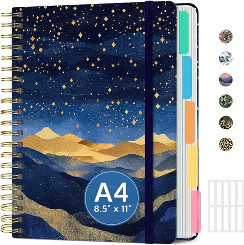 Miniatura 18 de Cuadernos grandes con forro en espiral para el trabajo con divisores y pestañas extraíbles, 8.5 x 11 pulgadas, bonito cuaderno de tapa dura de 5