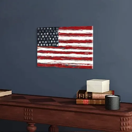 Miniatura 5 de SD SOFT DANCE Pintura de la bandera de la vieja gloria: arte de pared vintage con bandera estadounidense, estrellas y rayas sobre fondo de madera