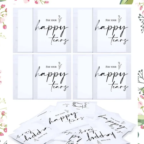 Eaasty Paquete de 90 pañuelos Happy Tears para boda, 3 capas, pañuelos de boda para invitados, tamaño de viaje, papel facial a granel, bolsas de