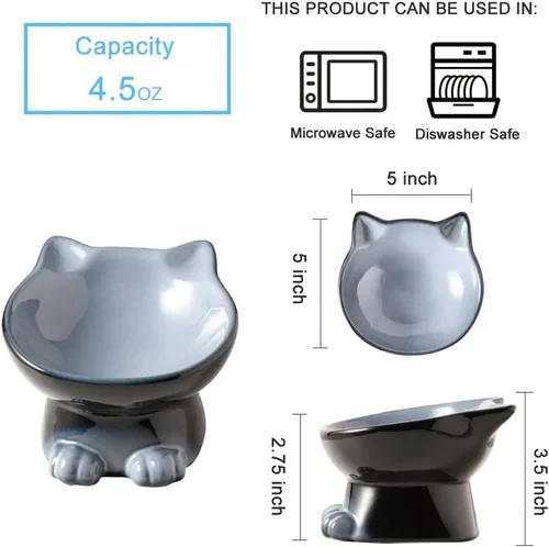 Miniatura 2 de Nihow Cuencos Elevados para Gatos/Perros: Juego de Cuencos Elevados de Cerámica de 5 Pulgadas para Comida y Agua de Gatos para Proteger la Columna
