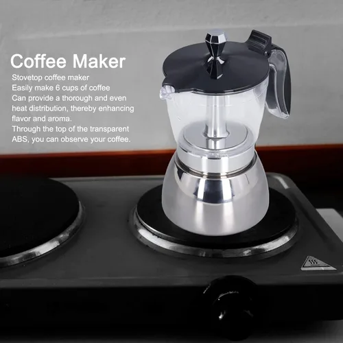 Miniatura 3 de Cafetera de acero inoxidable de 6 tazas con tapa de ABS transparente, cafetera duradera para uso doméstico y exterior