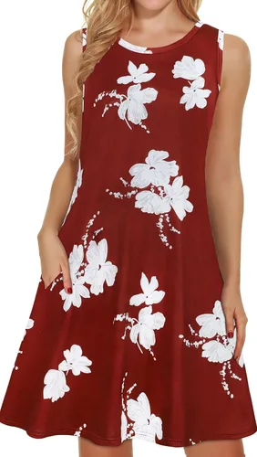 Miniatura 34 de elescat Vestidos de verano para mujer 2025, vestido casual de playa sin mangas con estampado floral, tipo camiseta, suelto y con bolsillos