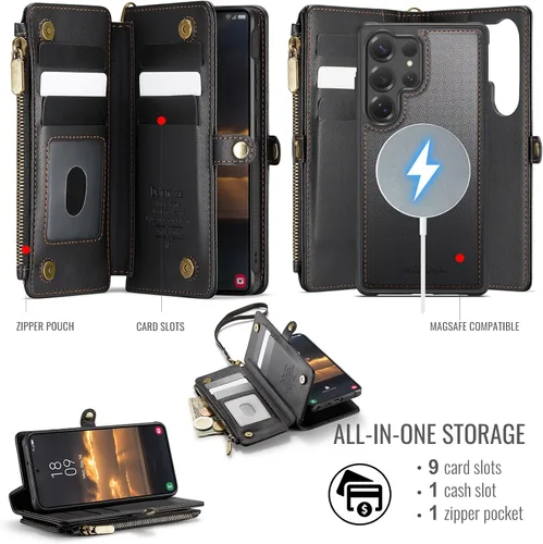 Miniatura 2 de Defencase Funda tipo cartera ultra magnética para Samsung Galaxy S22 compatible con Magsafe con cremallera de bloqueo RFID y tarjetero para mujer