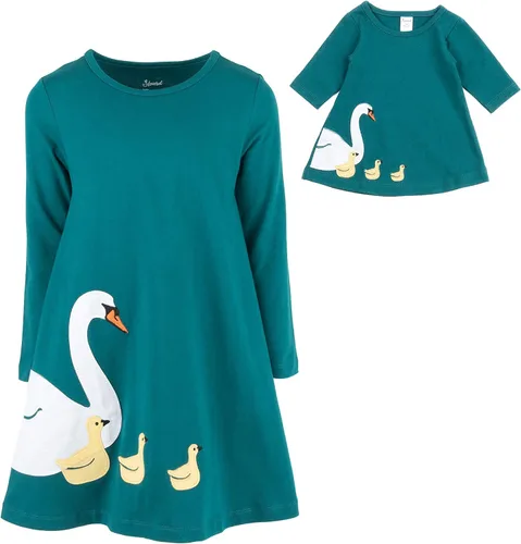 Miniatura 30 de Leveret - Conjunto de vestidos a juego para niña y para muñeca, 100% algodón, gran variedad de estilos, (tallas de 2 a 14 años)
