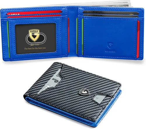 GSOIAX Billetera delgada para hombre con bloqueo RFID carteras plegables para hombre minimalista cuero auténtico fibra de carbono clip para dinero