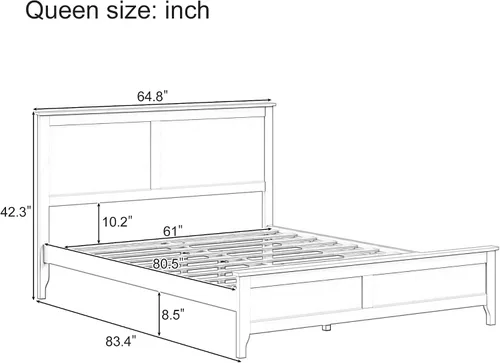Miniatura 2 de Merax Cama de plataforma de tamaño matrimonial, cama moderna de madera maciza con soporte de listones de madera resistente, Seadrift