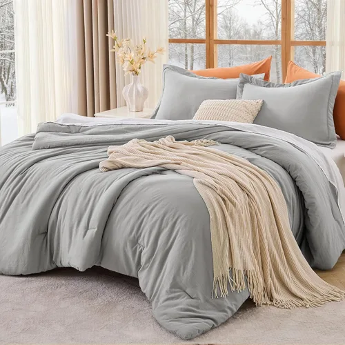 Miniatura 21 de MUXHOMO Juego de edredón beige tamaño individual/individual XL, ropa de cama alternativa ultrasuave para todas las estaciones. El juego de cama