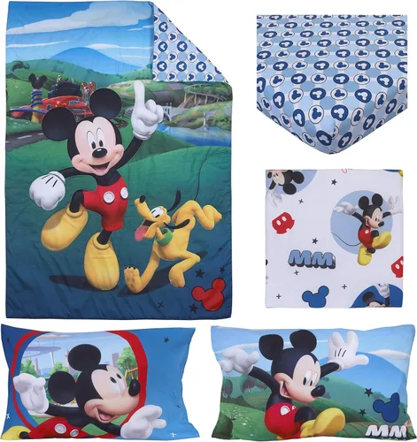 Miniatura 10 de Disney Mickey Mouse y sus amigos - Juego de cama para niños pequeños de 4 piezas - Sábanas ajustadas, funda de almohada, sábana encimera y edredón