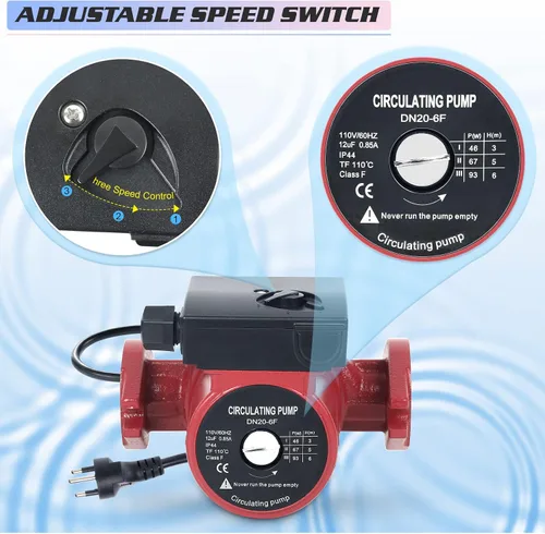 Miniatura 5 de BACOENG Bomba de recirculación de agua caliente con brida FNPT de 115 V, 1 pulgada, bomba de circulación conmutable de 3 velocidades para caldera