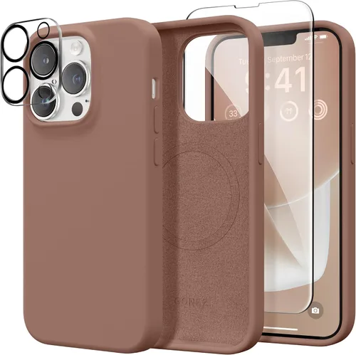 Miniatura 120 de GONEZ Funda de silicona para iPhone 14 Pro Max, compatible con MagSafe, con protector de pantalla + protector de lente de cámara, silicona líquida a