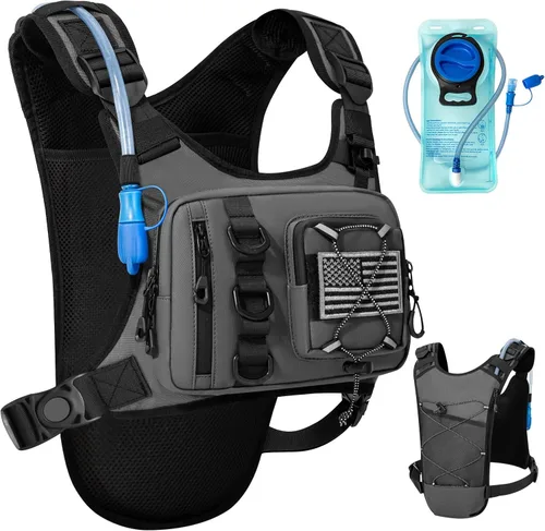 Miniatura 12 de Chaleco de hidratación al aire libre para correr y senderismo, mochila de agua ligera y transpirable con vejiga de 2.0 L, bolsa de pecho sin rebote