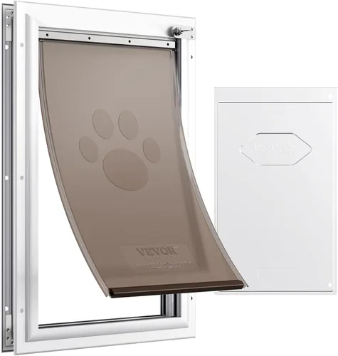 VEVOR Puerta para mascotas para puertas interiores y exteriores, marco de aluminio, panel de cierre de metal y cerradura, puerta de perro fuerte y